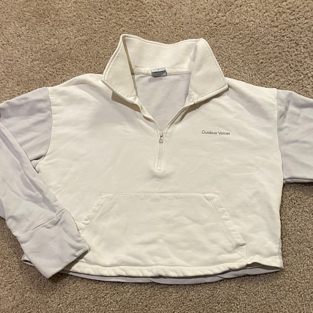 Outdoor Voices Cream Quarter-Zip Cropped Sweatshirt